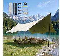 Heavy Duty Tarpaulin Shelter With 2 Poles, Waterproof Camping Tarp Canopy, 4.4x4.5/4.4x5.6m All Weather Hammock Sun Shade Tent Awning For Bushcraft(Gold,560x440cm)