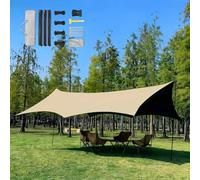 Heavy Duty Tarpaulin With Poles, Sun Shade Canopy, Waterproof Rain Fly, 4.4x4.5/4.4x5.6m, Large Camping Tarp For Hammock Outdoor Shelter Sunshade(Green,450x440cm)