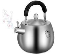 Heavy Duty Tea Kettle Whistling Teakettle Stovetop Teapot, 316 Stainless Steel, Seamless Bottom, Folding handle, Brushed Finish (4L)