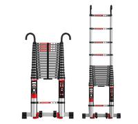 Heavy Duty Telescopic Ladder with Balance Bar & Wheels Portable Aluminum Extension Ladder for Home DIY and Professional Use - Safe Durable Multi-Purpose