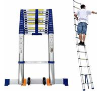 Heavy Duty Telescoping Ladder 5M/16.4FT Aluminum Retractable Extension Ladder for Home Loft Outdoor Work 300lbs Load Capacity Collapsible Blue Ladder