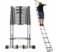 Heavy Duty Telescoping Ladder 5M/16.4ft Aluminum Retractable Extension Ladder for Home Loft & Outdoor Work 300lbs Capacity Collapsible & Portable Black