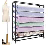 Heavy Duty Textile Fabric Roll Storage Rack with Adjustable Hanging Rods, Mobile Steel Organizer on Wheels for Vinyl, Leather, Wallpaper & Window Film (18 Rods)