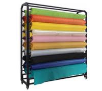 Heavy Duty Textile Storage Rack with Adjustable Rod - Movable Fabric Roll Organizer on Wheels for Vinyl, Leather, Window Film, and Wallpaper - Commercial Use