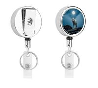 Heavy Duty The White Wolf on The Rock Badge Reel with 360° Swivel Alligator Clip & 24" Retractable Nylon Cord Lightweight Name Badge Holder for Nurse Teacher Office Worker Id Card Decor