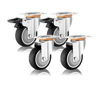 Heavy Duty Thermoplastic Rubber Caster Wheel Set of 4-3in 4in 5in Industrial Replacement - Dual Locking No Noise Swivel Casters with Mounting Bolts for Easy Installation