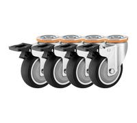 Heavy Duty Thermoplastic Rubber Wheel 3 4 5 Inch 4 Pack, Moving Silent No Floor Marks TPR Swivel Castors With Brakes, For M12 Bolts Top Hole Type Swivel Caster Wheel