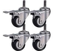 Heavy Duty Threaded Casters M8/M10/M12 50mm/1.5" Silent PU Wheels with Brakes 300kg Load Capacity Perfect for Tables Desks Trolleys Baby Cots - 4 Pack