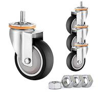Heavy Duty Threaded Stem Casters 4 Pack - 2.5" 3" 4" 5" Silent TPR Rubber Wheels for Furniture Trolley, Workbench, and Equipment Replacement