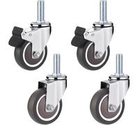 Heavy Duty Threaded Stem Castor Wheels with Brake, Rubber Trolley Casters for Industrial Equipment and Shopping Carts, Pack of 4