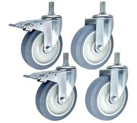 Heavy Duty Threaded Stem Swivel Caster Wheels, 4 Pack, TPR Rubber, No Noise, With Brakes for Trolley and Workbench, Compatible with M14 M16 M20 Threaded Stems