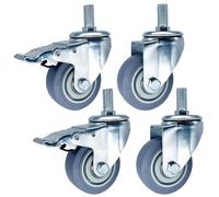 Heavy Duty Threaded Stem Swivel Caster Wheels 4Pcs - 3" 4" 5" TPR Rubber Casters with Brakes, No Noise, M14 M16 M20 for Trolley & Workbench, Smooth Rolling