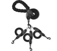 Heavy Duty Three Dog Leash, No Tangle Detachable 360° Swivel Device, Multiple Leash With Padded Handle for Walking and Training Two/Three Way (Black, L/30-135 Ibs)