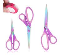 Heavy Duty Titanium Plated Stainless Steel Sewing Scissors, Dressmaking Scissor, Set of 3 Scissors with Small Measuring Tape for Cutting Fabrics and Leather Office, Home, School and Tailor. (Purple)