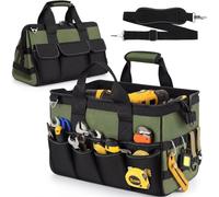 Heavy Duty Tool Bag, 16 Pockets Wide Open Mouth Tool Storage Organizer | 16 Inch Portable Tool Bag Organizer with Adjustable Shoulder Strap and Handle, Tool Storage Bag for Garden Home Tool