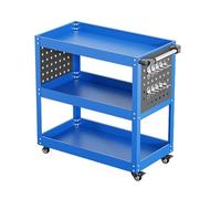 Heavy Duty Tool Cart with Handle and Lockable Wheels, 3-Tier Service Trolley, Utility Storage for Garage and Repair Shops