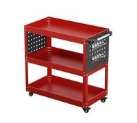 Heavy Duty Tool Cart with Handle and Lockable Wheels, 3-Tier Service Trolley, Utility Storage for Garage and Repair Shops