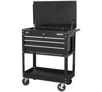 Heavy Duty Tool & Parts Trolley - 925 x 440 x 900mm - Lockable Top - Black