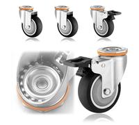 Heavy Duty TPE Rubber Swivel Caster Wheel 4 Pcs, Ø 3in 4in 5in Silent Furniture Replacement Casters, Suitable For M12 Type Bolts Top Hole Type Caster Wheels With Brakes