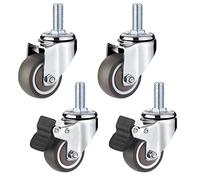 Heavy Duty TPE Rubber Swivel Casters for Shopping Carts M10 x 25mm Threaded Replacement Wheels Ideal for Cribs Furniture Tables 4 Pack (Brake + Universal)