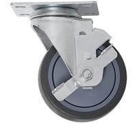 Heavy Duty TPR Rubber Caster Wheel with Swiveling Top Plate w/Brake - 4-Inch - 250 lb. Load Capacity - Non-Marking for use in Hospitals, Food Service, & Other Institutional Applications