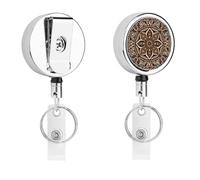 Heavy Duty Traditional Batik Patterns Badge Reel with 360° Swivel Alligator Clip & 24" Retractable Nylon Cord Lightweight Name Badge Holder for Nurse Teacher Office Worker Id Card Decor