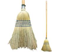 Heavy Duty Traditional Corn Broom with 120cm Wooden Handle Straw Broom - Suitable for Outdoor and Indoor or Wet and Dry Conditions