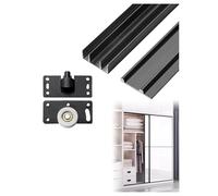 Heavy Duty Triple Rail Sliding Door Track | Aluminum Sliding Door Hardware Kit for Wardrobe & Cabinet Doors - Space Saving Design (Black,240cm/7.9ft)