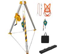 Heavy-Duty Tripod Rescue System for Confined Spaces - 2600lbs Winch & Fall Protection, 5.2-8ft Working Height, 98.4ft Steel Wire Rope Length, Ideal for Safety Operations