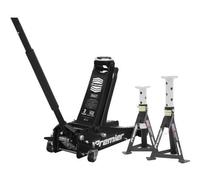Heavy-Duty Twin Piston Hydraulic Trolley Jack And Axle Stands Kit - 3000Kg Capacity - Black