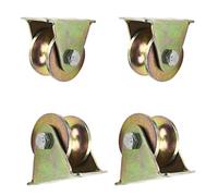 Heavy Duty UGroove Steel Caster Wheels 4 Pack Rigid Sheave Round Track Wheels with Double Bearings for Industrial Machines Sliding Doors Rolling Gates Wire Rope