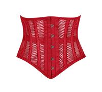 Heavy Duty Underbust Steel Boned Waist Trainer Cincnher Womens Waspie Mesh Corset, Red, S