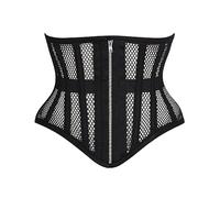 Heavy Duty Underbust Steel Boned Waist Trainer Cincnher Womens Waspie Mesh Corset, Zipper Black, Large