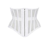 Heavy Duty Underbust Steel Boned Waist Trainer Cincnher Womens Waspie Mesh Corset, Zipper White, Medium