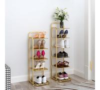 Heavy-Duty Vertical Shoe Rack for Small Spaces, Freestanding Shoe Shelf Organisers,Tall Shoe Rack, Sturdy Metal Shoe Stand, Fits Narrow Entryways, Apartments,Gold,8 layer