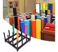 Heavy Duty Vinyl Roll Storage Rack, 16-Roll Mobile Paper Holder for Fabric, Butcher Paper & More, Sturdy Media Cart for Easy Access