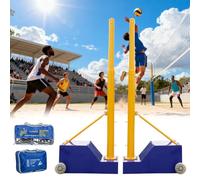 Heavy Duty Volleyball Poles with Volleyball Net/Badminton Net, Adjustable Height Volleyball Training Set with Wheels Indoor& Outdoor Suitable for Adults