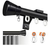 Heavy Duty Wall Mounted Curtain Track Silent Single Drapery Rod with Decorative Finials Easy Install Roman Shade Rail for Living Room & Bedroom 2m (6.56ft) Black