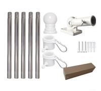 Heavy Duty Wall Mounted Flagpole Kit with Secure Mounting Bracket and Two Flag Loops to Hold Flags Firmly on Walls or Yards (Silver)