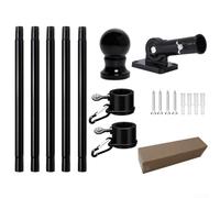 Heavy Duty Wall Mounted Flagpole Kit with Secure Mounting Bracket and Two Flag Loops to Hold Flags Firmly on Walls or Yards (Black)