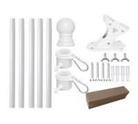 Heavy Duty Wall Mounted Flagpole Kit with Secure Mounting Bracket and Two Flag Loops to Hold Flags Firmly on Walls or Yards (White)