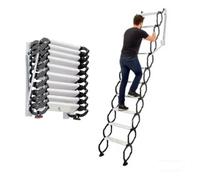 Heavy Duty Wall-Mounted Pull Down Ladders Stairs Retractable Loft Foldable Ladder Indoor and Outdoor Step Large Steel Telescoping Attic Ladder, Load Capacity 660Lbs(Black,6 steps 155CM)