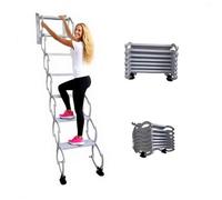Heavy Duty Wall-Mounted Pull Down Ladders Stairs Retractable Loft Foldable Ladder Indoor and Outdoor Step Large Steel Telescoping Attic Ladder, Load Capacity 660Lbs(White,8 steps 205CM)