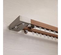 Heavy Duty Wall Mounted Track System Double Row Imitation Wood Gr Curt Rods for Privacy Room Dividers in Bedrooms Living Rooms Hospitals Hotels Teak Color 16.1ft (4.9m)