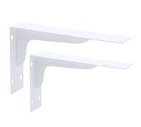 Heavy Duty Wall Shelf Brackets - 2 Pack White 10 Inch L-Shaped Black Iron Shelf Supports with Fixings - Metal Brackets for Workbench, Garage Shelving, Tool Storage, Long Floating Shelf Boards