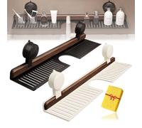 Heavy Duty Walnut Suction Cup Bathroom Shelf - 2025 Faucet nizer Rack Wall Mounted Sink Shelf 2Pcs Black 15.7in Over Faucet Countertop Storage