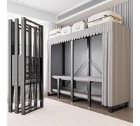 Heavy Duty Wardrobe Foldable Garment Rack with Cover, Steel Storage Organizer for Hanging Clothes, Portable Closet for Bedroom