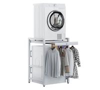 Heavy-Duty Washer Dryer Rack with Adjustable Shelves Sliding Ra and Sturdy Storage Solution for Laundry Room Apartments and Bathrooms - Space-Saving