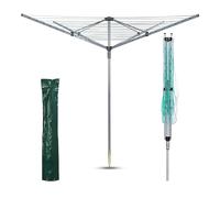 Heavy Duty Washing Line, 4 Arm 60m Rotary Washing Line Outdoor, Powder Coated Finish Outdoor Clothes Dryer with Cover & Ground Spike