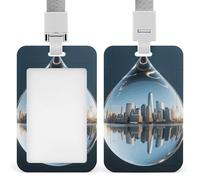 Heavy Duty Waterdrop City Reflection Badge Holder Waterproof Vertical Id Card Holder with Breakaway Lanyard Clear Window Name Tag Holders Gift for Nurse Doctor Teacher Office Women Men